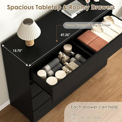 Dresser for Bedroom,Modern Large Wood Dresser,8 Chest of Drawers,Living Room,Hallway,Entryway,TV Stand Drawer Organizer(Black)