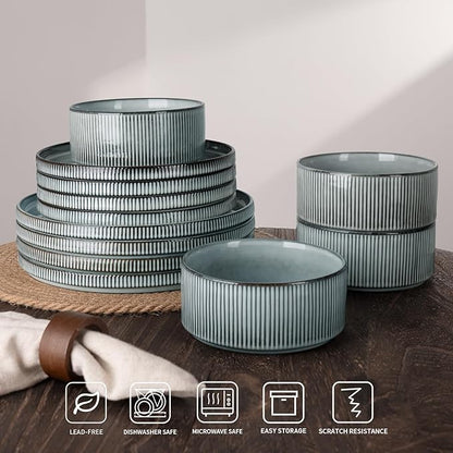 famiware Star Dinner Plates for 6, 10 inches Plate Set, Scratch Resistant, Stoneware Dinnerware, Kitchen Modern Rustic Serving Dishes, Smoky Blue