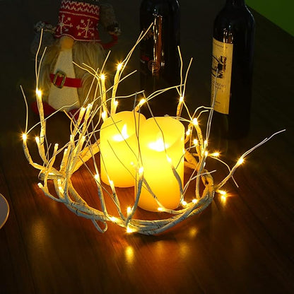 LOMIMOS 6FT Spring Lighted Birch Garland,Battery Operated Twig Vine with Timer 48 Lights for Xmas Spring Thanksgiving Wedding Party Decoration Fireplace Mantle Wall