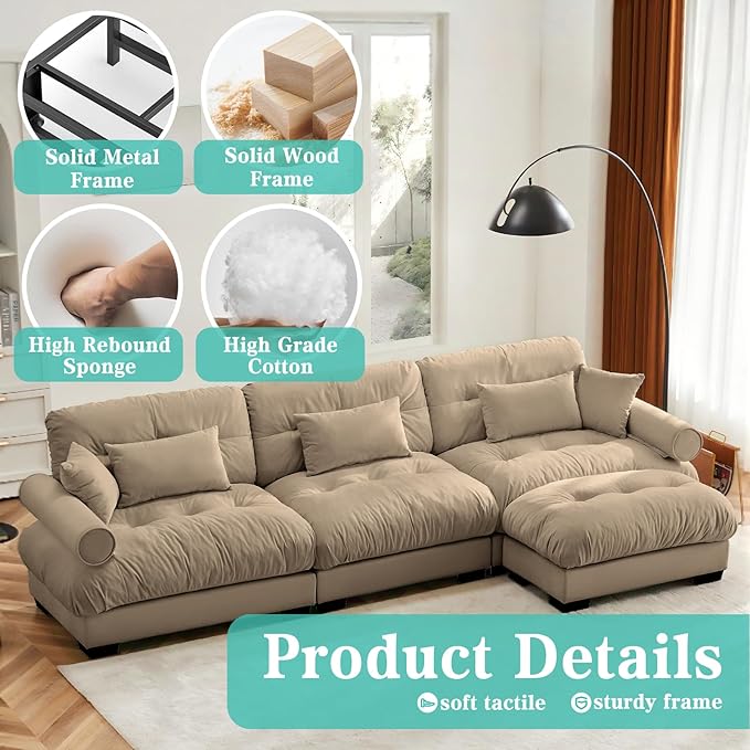 SorFlash Sectional Sofas Couches for Living Room, L Shaped Couch Sofa Set, Small Couches for Small Spaces, Apartment with Movable Ottoman, Brown