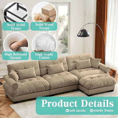 SorFlash Sectional Sofas Couches for Living Room, L Shaped Couch Sofa Set, Small Couches for Small Spaces, Apartment with Movable Ottoman, Brown