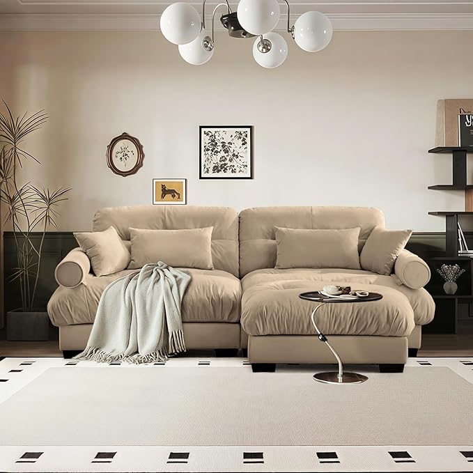 SoarFlash L Shaped Couches for Living Room, Small Sectional Sofa Set with Reversible Chaise, Modern Designed Sleeper Sofas and Modular Couch Function, Suitable for Small Spaces in Apartment, Brown