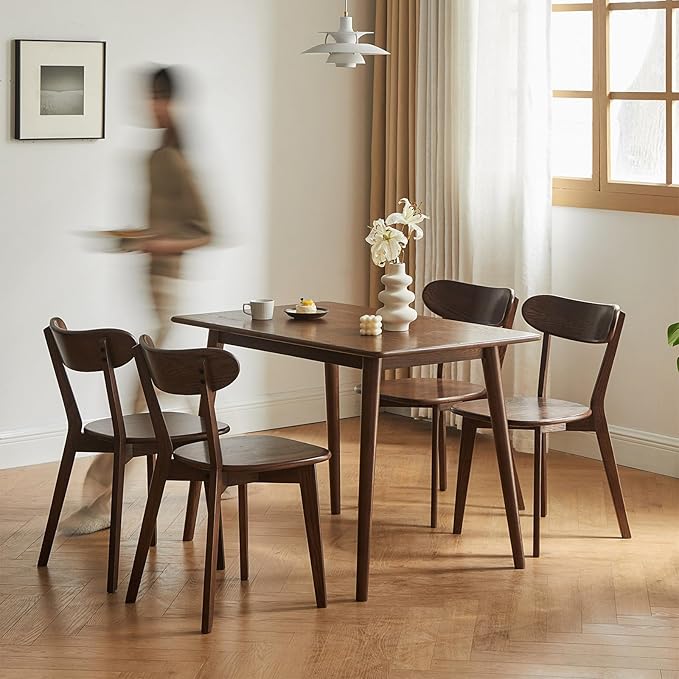 Oak Dining Chairs, Kitchen Chairs, 100% Solid Wood Modern Dinner Chair with Curved Backrest, Dining Room Chair for Kitchen, Living Room, Dining Room (1PK, Walnut)