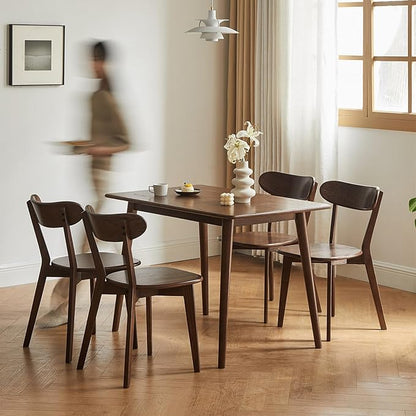 Oak Dining Chairs, Kitchen Chairs, 100% Solid Wood Modern Dinner Chair with Curved Backrest, Dining Room Chair for Kitchen, Living Room, Dining Room (1PK, Walnut)