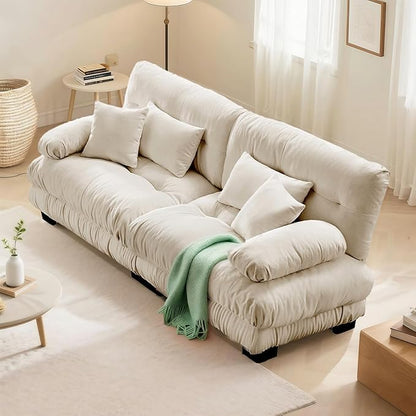 SoarFlash Modern Living Room Velvet Recliner Sofa, Loveseat Sofa for Apartment, Solid Wood Frame, Easy to Install (94.4 inch,Camel)