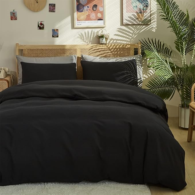 Pureant Black Comforter Queen Solid Color Bedding Set Pure Black Queen Comforter for Women Men Soft Breathable Dark Color Comforter Set 3 Pieces Lightweight Adults Queen Size Bed