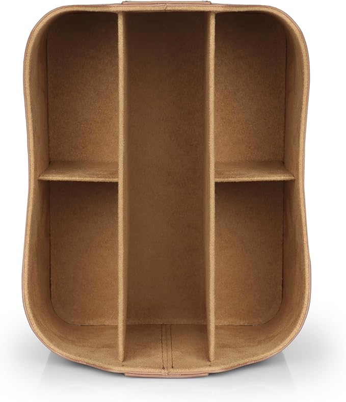 Londo PU Leather Remote Control Holder, Office Supplies Desk Organizer with Tablet Slot, Makeup Brush and Utensils Cube, Large Capacity Desk Caddy With 5 Compartments