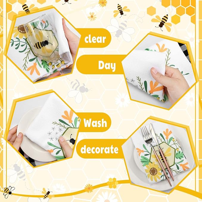 Oudain Bee Kitchen Towels Set of 6 15.8x23.6 Dish Towels Farmhouse Holiday Tabletop Decor Honey Bee