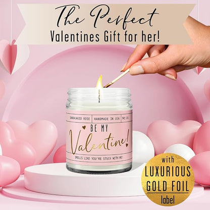 Valentines Day Gifts for Her, Valentine Candles, Valentines Gift for Girlfriend -Will You Be My Valentine Candle, w/Sandalwood & Red Roses I Valentines Gifts for Wife I 9oz, 50Hr Burn, USA Made