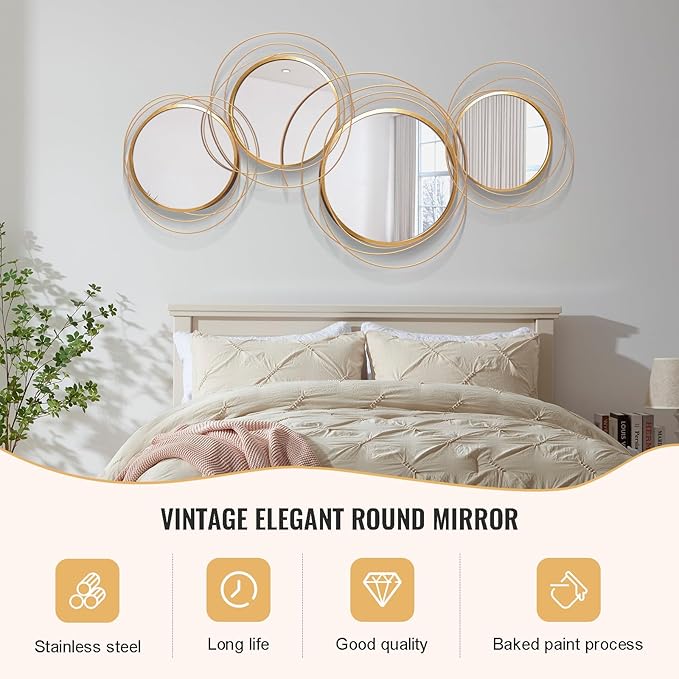 Large Decorative Wall Mirror,Modern Gold Wall Art Mirrors for Living Room Decor,Star Ring Metal Wall Decor Mirror for Entryway Bedroom Dining Room 43.3 X 20.5 inch