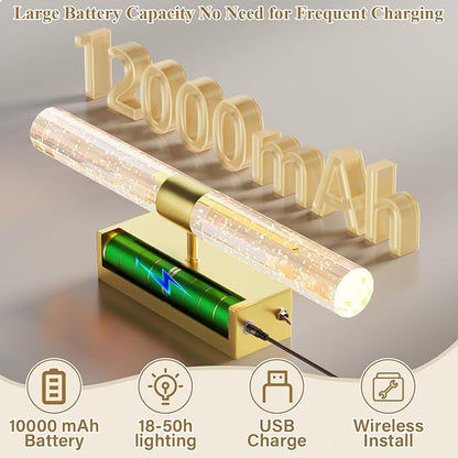 camuucci Battery Operated Gold Wall Sconces Set of 2 Rechargeable Battery Powered Wall Light with 12000mAh Not Hardwired Dimmable Wall Lamp Fixtures for Bedroom Living Room 20.9 Inches