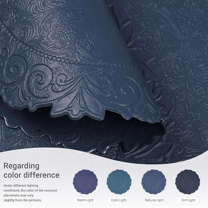 Noctiflorous Round Faux Leather 15 Inch Placemats Set of 6 Waterproof Wipeable Heat Resistant Tablemat for Dining Table Kitchen Non Slip Oilproof Table Place Mat for Indoor Outdoor(A Blue, 6)