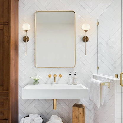 KCO Lighting Modern Milk Glass Wall Mounted Light Gold Long Sconces Wall Lighting Globe Ball Round Wall Lamp Bathroom Bar Stairway Wall Light Fixture Brushed Brass Wall Sconce