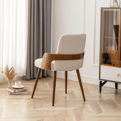 Dining Room Chairs,Mid Century Modern Kitchen Chairs,Upholstered Beige Fabric Chairs,Metal Legs Wooden Desk Chairs Armless and No Wheels for Kitchen Dining Living Room,1PCS