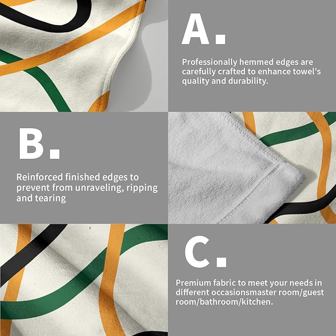Modern Kitchen Towels Set of 2 Geometric Stripe Green Orange Microfiber