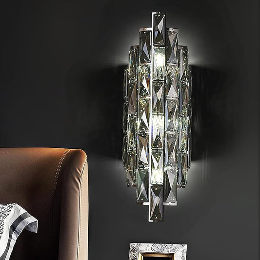 Crystal Modern Wall Sconces, Smoky Gray Wall Light Fixture for Luxury Indoor, K9 Vanity Wall Lighting for Bedside Bedroom Bathroom Living Room Doorway