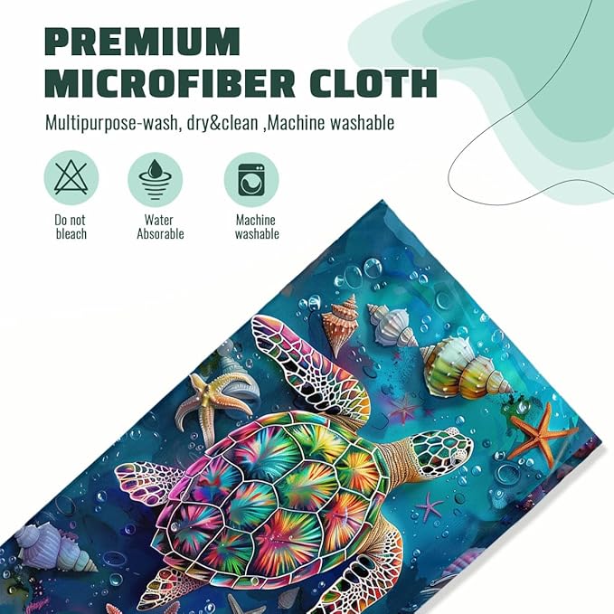 Sea Turtle Kitchen Dish Towels Set of 2 Absorbent Hand Towels 16x24 Farmhouse Starfish Seashells Sea Turtle