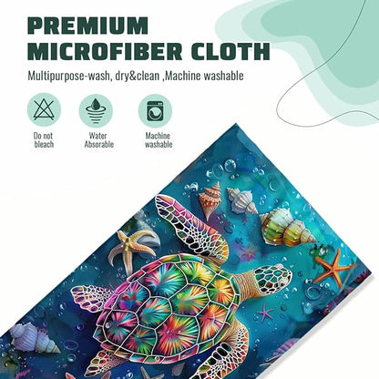 Sea Turtle Kitchen Dish Towels Set of 2 Absorbent Hand Towels 16x24 Farmhouse Starfish Seashells Sea Turtle