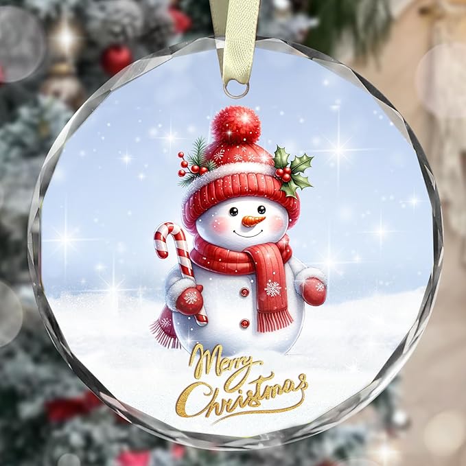 Snowman Ornaments, Christmas Ornaments, Crystal Glass Ornament Decoration for Christmas Tree, Xmas Holiday Decoration