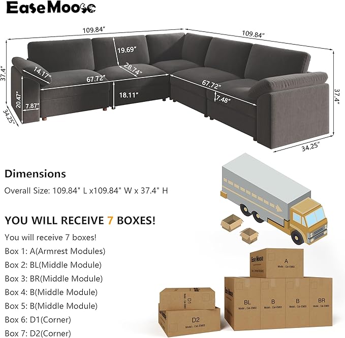 EASE MOOSE Oversized Modular Sectional Sofa, Extra Large L Shape Sectional Cloud Couch,Comfty Deep Seat Wide Modular Sofa for Living Room Removable Cover