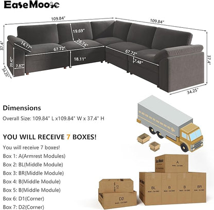 EASE MOOSE Oversized Modular Sectional Sofa, Extra Large L Shape Sectional Cloud Couch,Comfty Deep Seat Wide Modular Sofa for Living Room Removable Cover