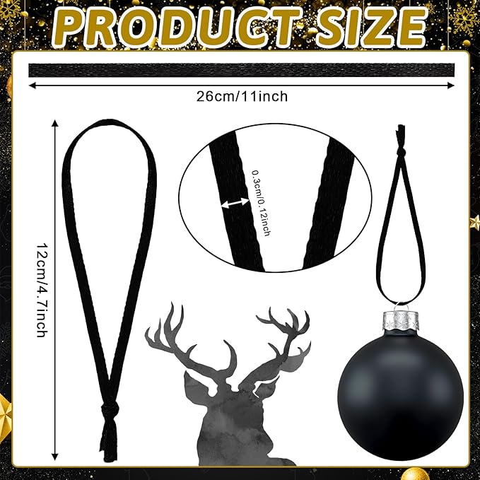 JUNEBRUSHS 300Pcs Christmas Ornament Ribbon Hangers, Hand Tied String Ties Ornament Loops Thin Ribbon for Ornaments Christmas Tree Hanging Decoration Black