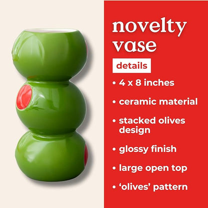 ban.do Decorative Ceramic Flower Vase for Centerpiece, Tall Novelty Olive Vase for Home/Kitchen/Bar Cart (Olives)