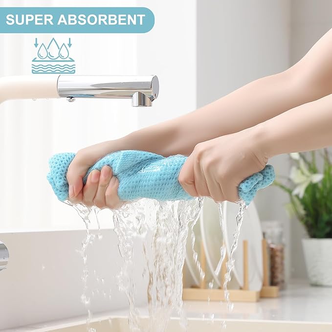 Homaxy 100% Cotton Kitchen Towels and Dishcloths Set, 12 x 12 Inches and 13 x 28 Inches, Set of 12 Bulk Kitchen Towels Set, Ultra Soft Absorbent Dish Cloths for Washing Dishes, Sky Blue