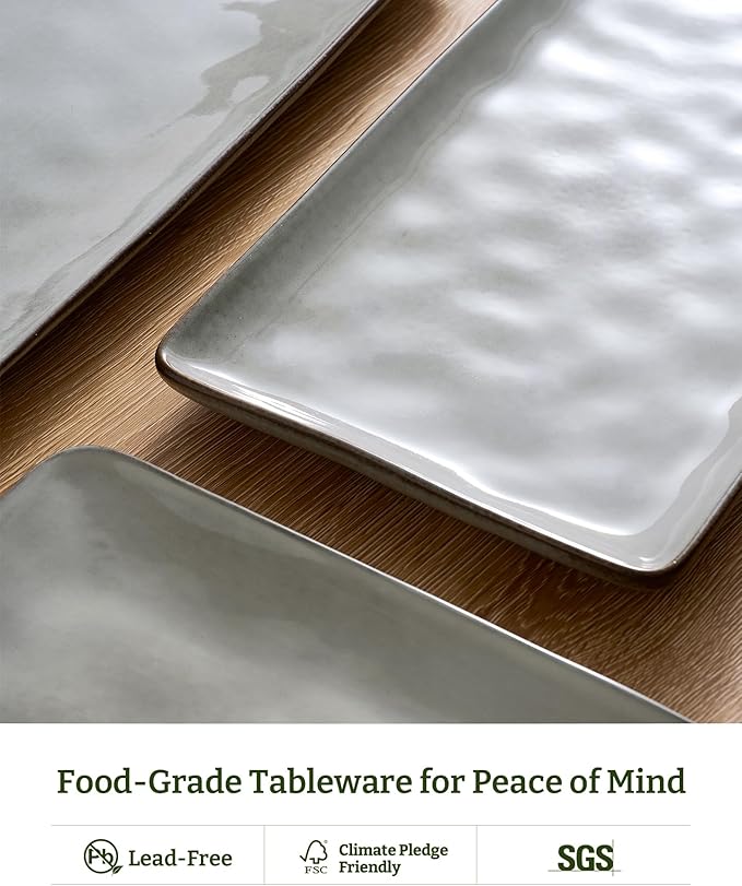famiware Serving Platter, Rectangular 15.67/14.1/12.6inch Serving Dishes for Entertaining, Reactive Glaze, Stoneware for Party, Food, Turkey, Snack, Cheese, Ocean Series, Grey