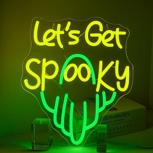 LUCUNSTAR Let’s Get Spooky Neon Sign Halloween Neon Signs for Wall Decor Led Lights with USB Powered Halloween Ghost Wall Decoration for Bedroom Bar Party Man Cave Club Pub Door Gifts