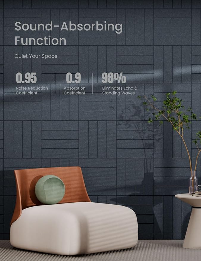 Bumusty Large Cork Board Alternative-47 x35 Felt Bulletin Board Tiles, with 30 Pushpins, 70 Adhesive Tabs, 12-Pack Slat Wall Paneling, Cork Boards for Office Push Pin Felt Board-Deep Charcoal Blue