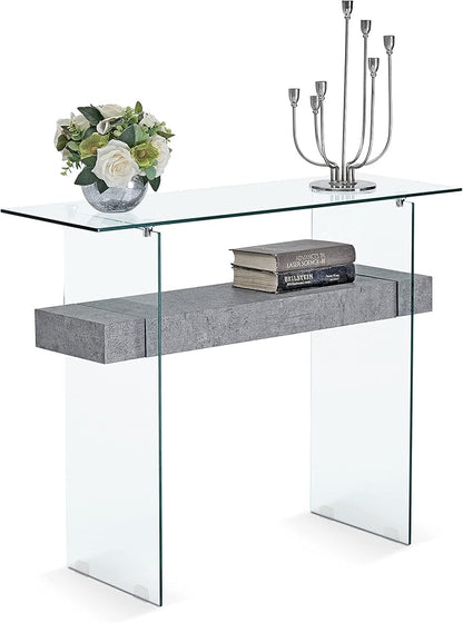ivinta Glass Console Table with Storage, 39.4" Modern Entryway Table for Living Room, Foyer, Hallway, Bedroom 5101 (Gray)