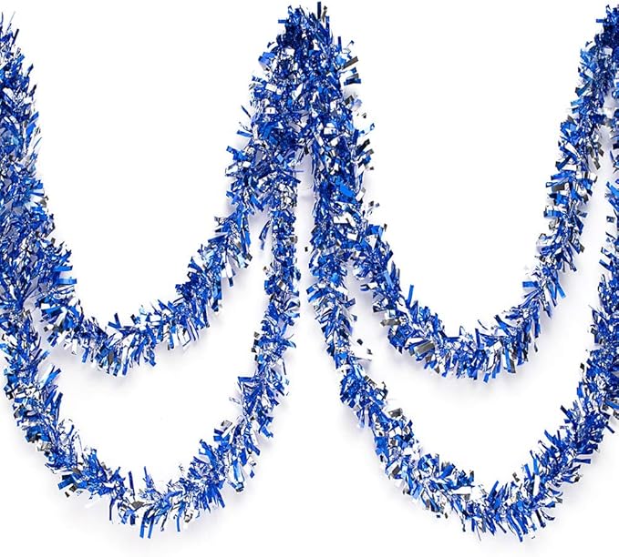Anderson's Metallic Blue & Silver Tinsel Twist Garland, 25ft Holiday Decoration, Christmas Tree Trim, Parade Float Decor, Party Supplies, Halloween, Graduation, Indoor Outdoor Event Garland