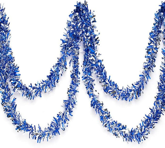 Anderson's Metallic Blue & Silver Tinsel Twist Garland, 25ft Holiday Decoration, Christmas Tree Trim, Parade Float Decor, Party Supplies, Halloween, Graduation, Indoor Outdoor Event Garland