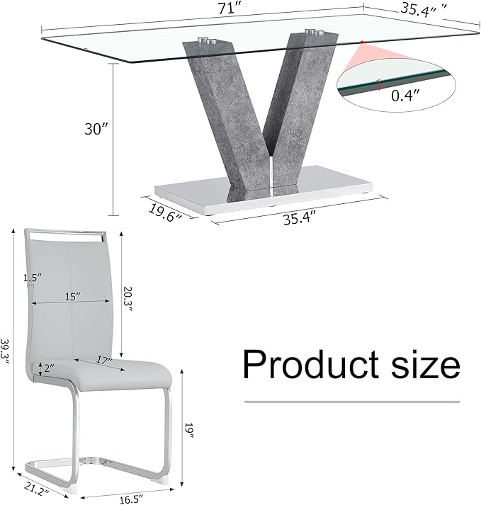 71" Glass Dining Table Set for 8, Kitchen Table and 8 PU Leather Chairs, Tempered Glass Top and MDF Base, 9-Piece Table Set Ideal for Living Room