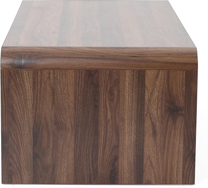 LuxenHome 47” Coffee Table with Storage, Mid-Century Modern Walnut Finish Wood Center Table with 2-Drawer and Open Shelf for Living Room, Accent Cocktail Tables with Safe Rounded Corners