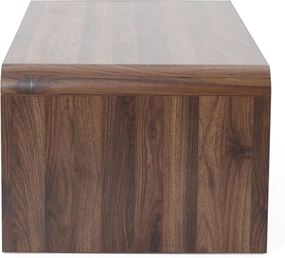 LuxenHome 47” Coffee Table with Storage, Mid-Century Modern Walnut Finish Wood Center Table with 2-Drawer and Open Shelf for Living Room, Accent Cocktail Tables with Safe Rounded Corners