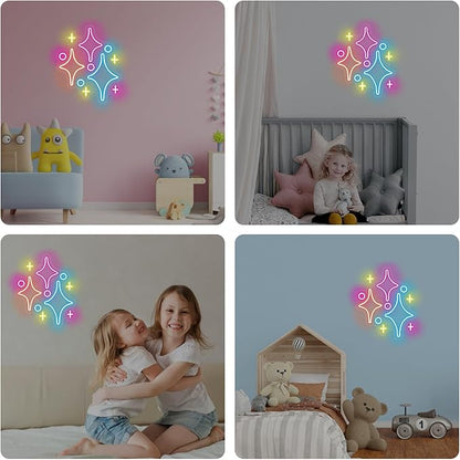Sparkle Stars Neon Signs, Led Light Wall Decor For Kids Boys Girl's Bedrooms Living Room Nursery, Store Decoration, Game Room Family Birthday Bar Wedding Party Gift, Christmas, Birthday, Wedding, Hom