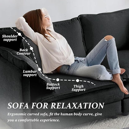 SoarFlash Chenille Sectional Sofa, Comfy Modular Loveseat Sofa, Modern 2-Seat Couch Deep Seat Sofa Set for Living Room,Grey