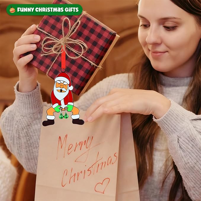 FLYAB Funny Santa Ornaments 2025 White Elephant Gifts for Adults Jingle My Bells Metal Christmas Hanging Ornament for Xmas Tree Decorations Dirty Santa Gifts for Women Friends Sister Teens