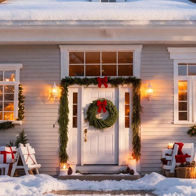 6.3 FT Christmas Garland Decorations, Artificial Norfolk Pine Garland, Realistic Greenery Garland for Staircase, Mantle, Banister, Fireplace, Wall, Door, Table, Indoor & Outdoor Holiday Xmas Decor