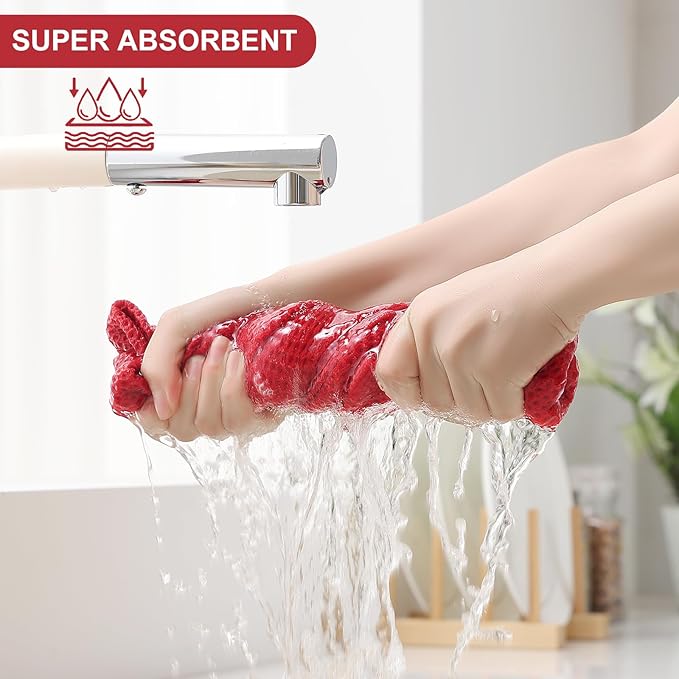 Homaxy 100% Cotton Kitchen Towels and Dishcloths Set, 12 x 12 Inches and 13 x 28 Inches, Set of 12 Bulk Kitchen Towels Set, Ultra Soft Absorbent Dish Cloths for Washing Dishes, Red