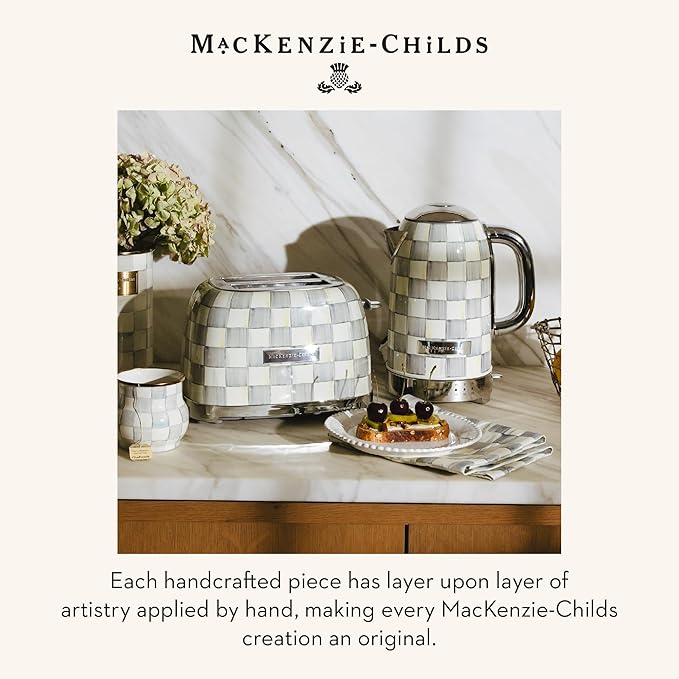 MACKENZIE-CHILDS Electric Kettle, Stainless-Steel Appliances Kettle, Gray-and-White Sterling Check