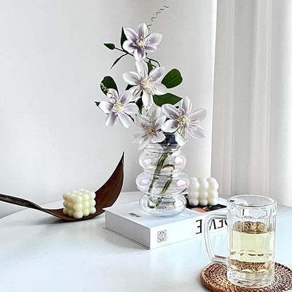 BLOFLO Transparent Glass Hydroponic Flower Vase, 7-Inch Iridescent Clear Glass Vase, Four-Layer Geometric Glass Floral Vase for Home Décor, Modern Bubble Glass Vase for Home Office Wedding Table