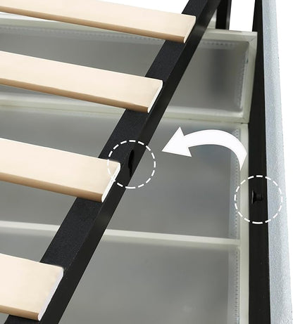 Queen Size Boucle Upholstered Platform Bed Frame, with 4 Drawers Storage, Curved Stitched Tufted Headboard, Wooden Slat Mattress Support, Noise Free, Easy Assembly, No Box Spring Needed, Ivory