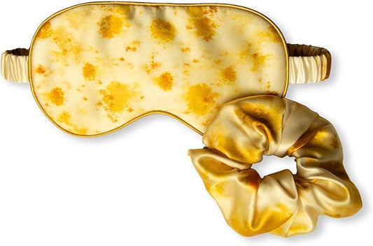 Silk & Willow 100% Pure Mulberry Silk Sleep Eye Mask & Hair Scrunchie Gift Set (Marigold Yellow)
