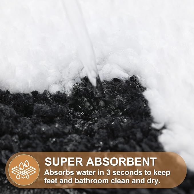 ORTIGIA Cute Scalloped Bathroom Rugs Non Slip Washable, Quick Dry Absorbent Plush Microfiber Bath Mats, Fun White and Black Bathmat for Bath Room Bathtub Shower, Floor for Sink Bedroom, 20x32