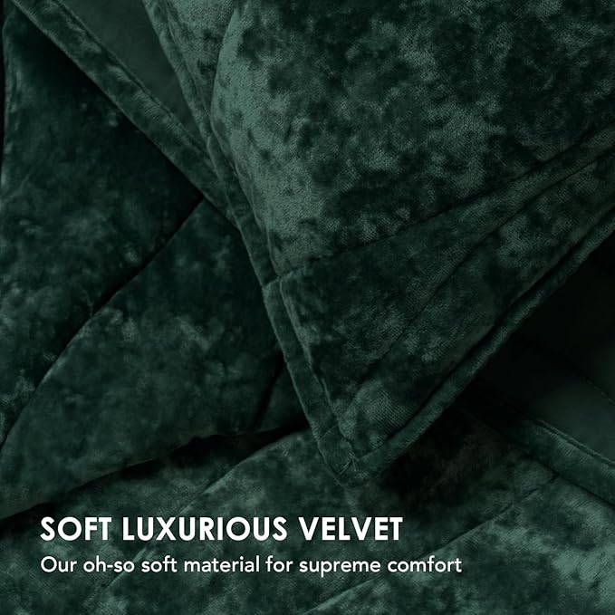 EVERGRACE Luxury Velvet Quilt Queen Size, Ultra Soft Wave Crushed Velvet Bedding Set, Lightweight Quilted Comforter Set for All Season, Oversized Bedspread Coverlet with 2 Shams, Emerald Green
