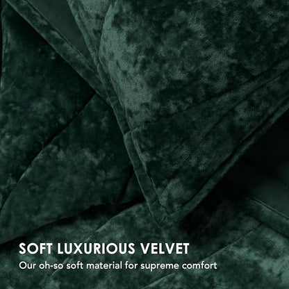 EVERGRACE Luxury Velvet Quilt Queen Size, Ultra Soft Wave Crushed Velvet Bedding Set, Lightweight Quilted Comforter Set for All Season, Oversized Bedspread Coverlet with 2 Shams, Emerald Green