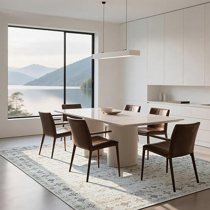 Washable Rugs 8x10 Area Rugs for Living Room,Rugs for Bedroom,Large Carpets,Ultra Soft Faux Wool Retro Dining Room Rug,Non Slip&Non-Shedding Low Pile Vintage Print Rug for Home Office-Beige